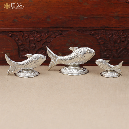 925 silver Lord Vishnu Matsya fish sculpture for prosperity and good luck, crafted by TRIBAL ORNAMENTS.