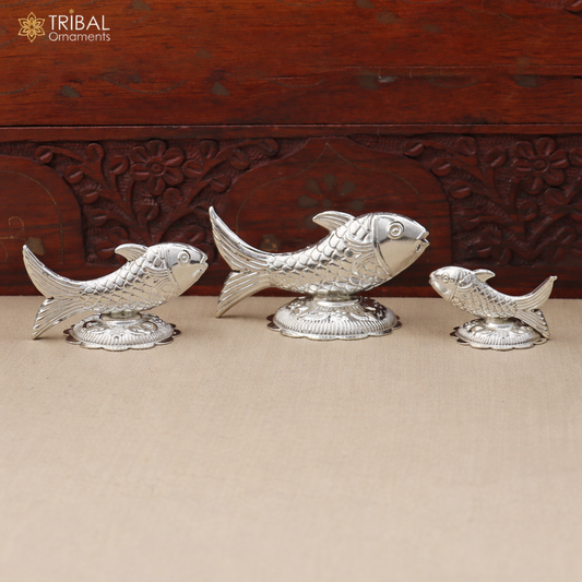 925 silver Lord Vishnu Matsya fish sculpture for prosperity and good luck, crafted by TRIBAL ORNAMENTS.