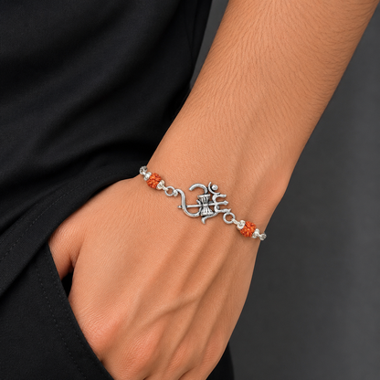 925 sterling silver om Rudraksha/black /white tulsi and silver beads bracelet rakhi rk286