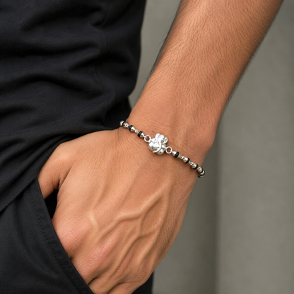 925 sterling silver Lord Ganesha black Tulsi beaded bracelet rakhi rk391