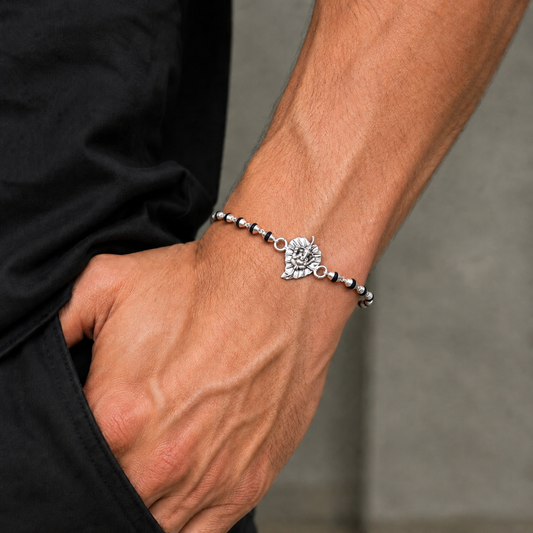 925 sterling silver Lord Ganesha black Tulsi beads bracelet rakhi rk389