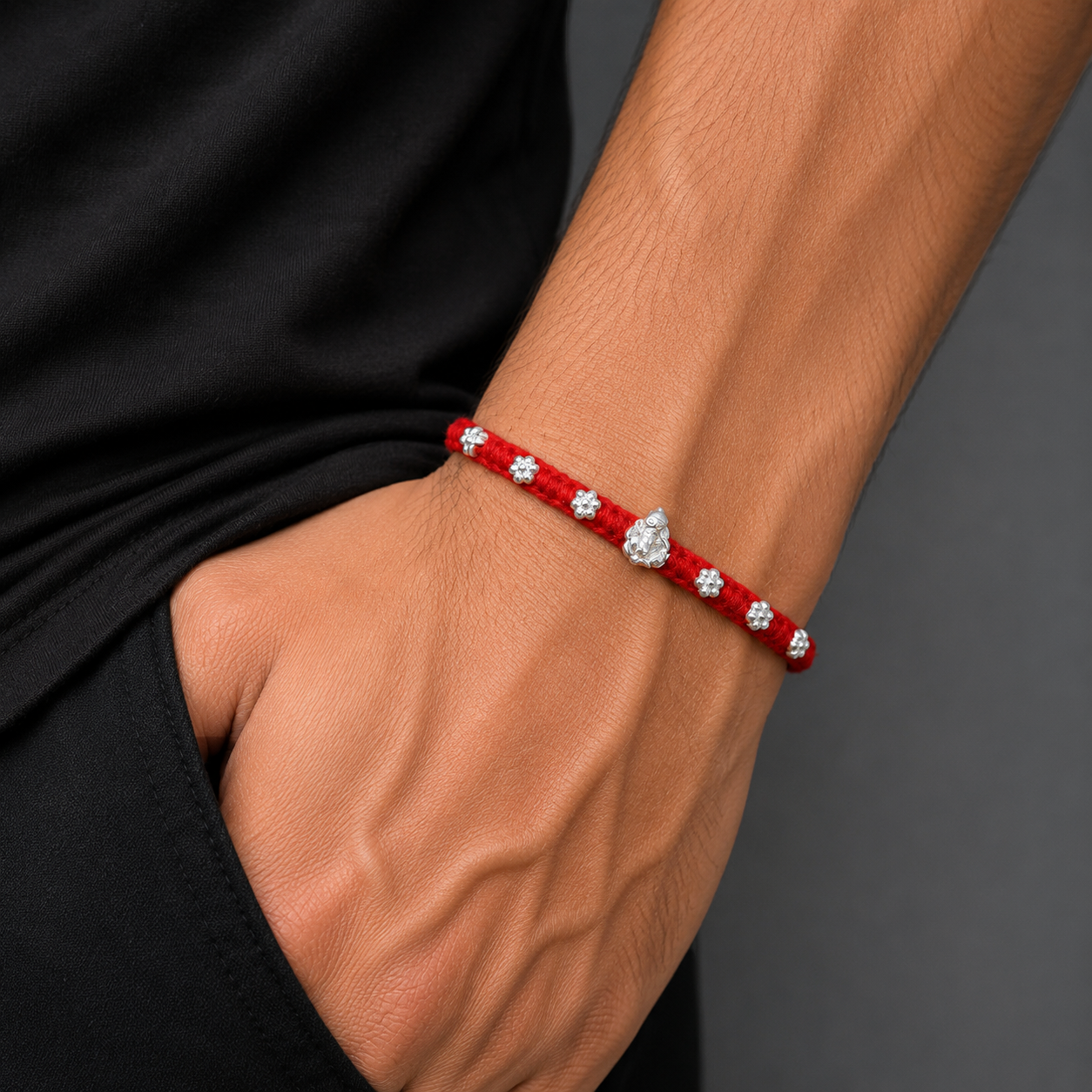 925 sterling silver Lord ganesha thread rakhi bracelet rk383