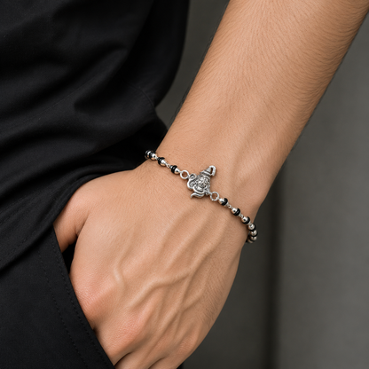 925 sterling silver Lord shiva black Tulsi beaded bracelet rakhi rk392