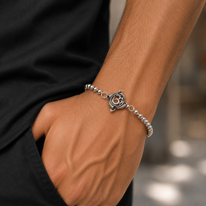 925 sterling silver OM design Rudraksha, Tulsi beads bracelet rakhi rk186