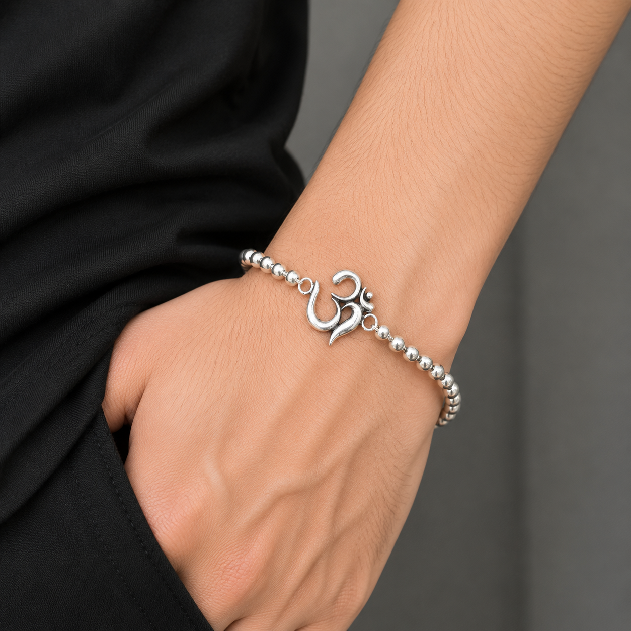 925 sterling silver OM design Rudraksha or Tulsi beaded bracelet rakhi rk189
