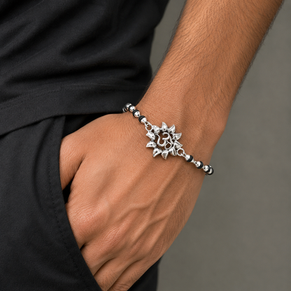 925 sterling silver Om design (shiva mantra) black Tulsi beads bracelet rakhi rk395