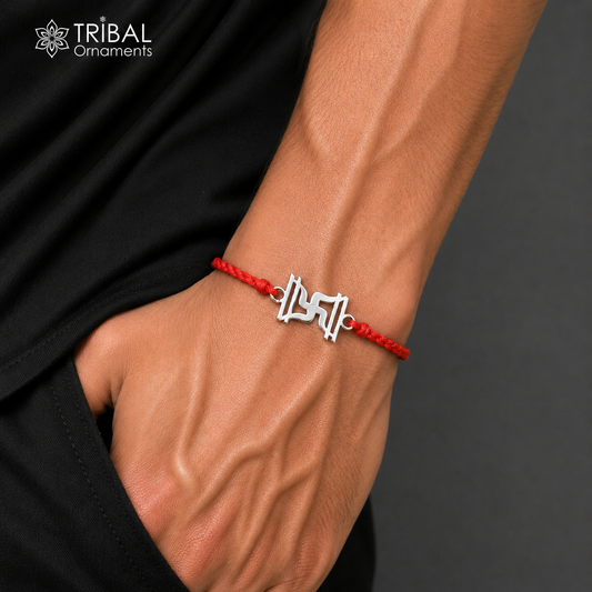 925 sterling silver Swastika with red thread rakhi Best sibling gift rk410