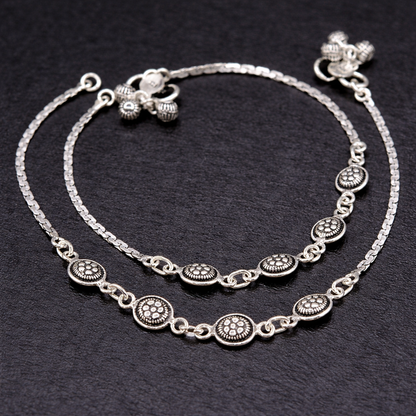 925 sterling silver ankle bracelet with floral charm, trendy feet jewelry, stylish silver anklet by TRIBAL ORNAMENTS