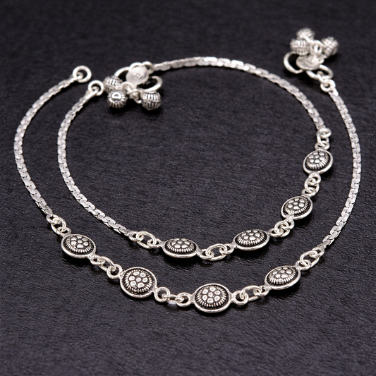 925 sterling silver ankle bracelet with floral charm, trendy feet jewelry, stylish silver anklet by TRIBAL ORNAMENTS
