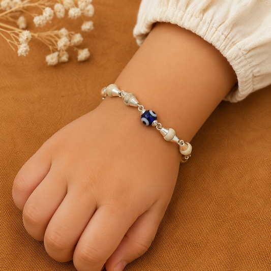925 sterling silver baby Tulsi bracelet with evil eye beads unisex bracelet rakhi nsbr473