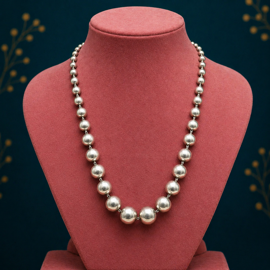 925 sterling silver beaded necklace by TRIBAL ORNAMENTS featuring a classic chain design, ideal for weddings and special occasions.