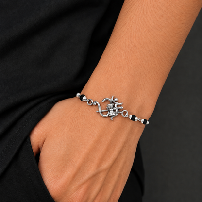 925 sterling silver om Rudraksha/black /white tulsi and silver beads bracelet rakhi rk286