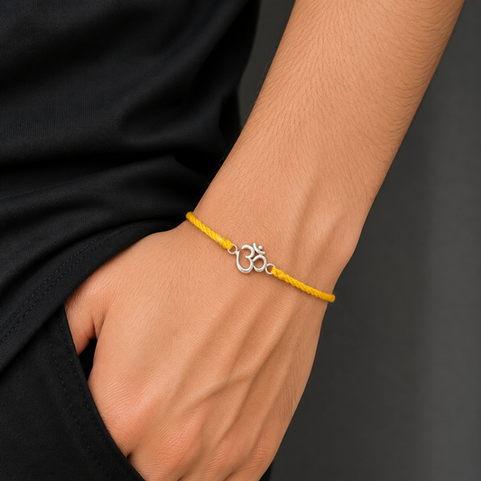 925 sterling silver custom OM design bracelet stunning yellow thread rakhi rk161
