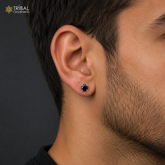 925 sterling silver gorgeous round shape black stone stud earring best unisex jewelry er274