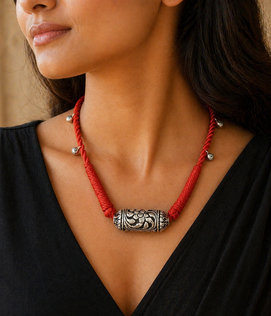 Sterling silver Rajasthani traditional necklace choker with intricate designs, perfect for bridal or belly dance jewelry.
