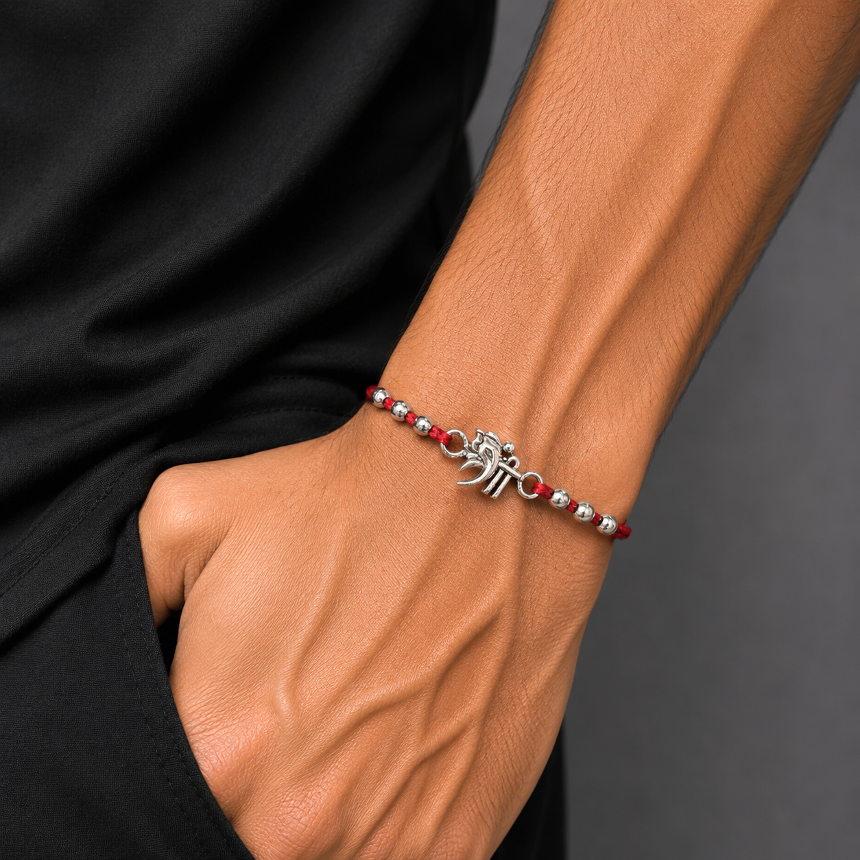 925 sterling silver handmade Shree Ganesha design Bracelet thread rakhi rk72