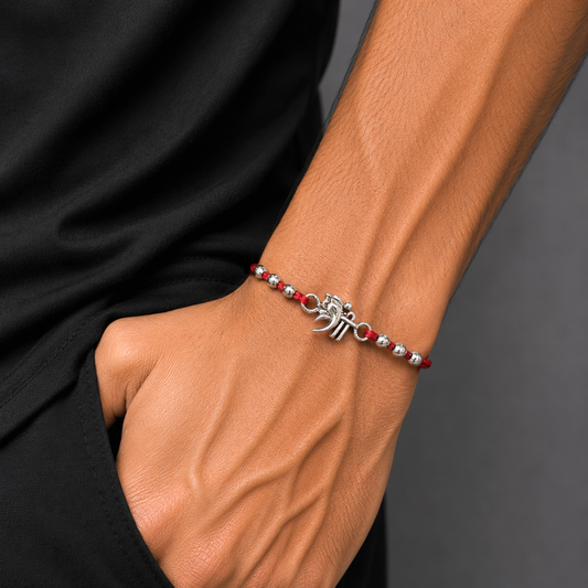 925 sterling silver handmade Shree Ganesha design Bracelet thread rakhi rk72