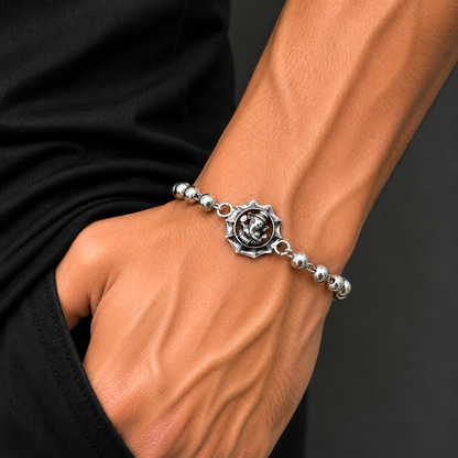 925 sterling silver lord Ganesha design Rudraksha, Tulsi, Silver Beads bracelet rakhi rk211