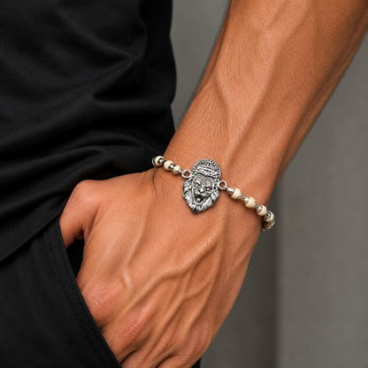 925 sterling silver lord Narsimha design Rudraksha, Tulsi, Silver beads bracelet rakhi rk210