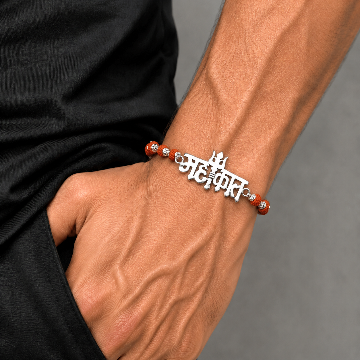 925 sterling silver lord Shiva Mahakal design Rudraksha, Silver beads bracelet rakhi rk207