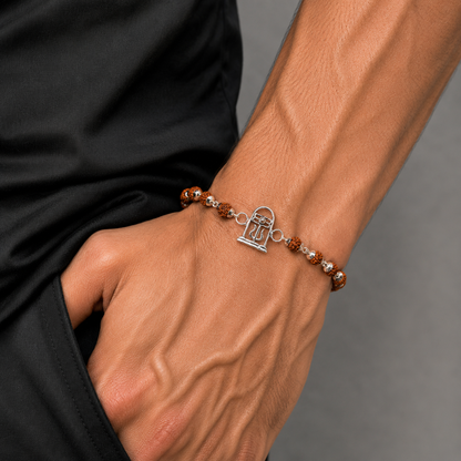 925 sterling silver lord Shiva lingam design Rudraksha,Tulsi beaded bracelet rakhi rk183