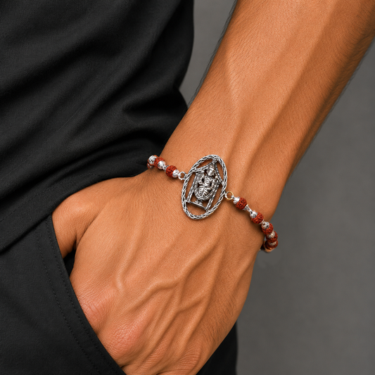 925 sterling silver lord vekateshwara tirupati balaji Rudraksha /Tulsi beads bracelet rakhi rk188