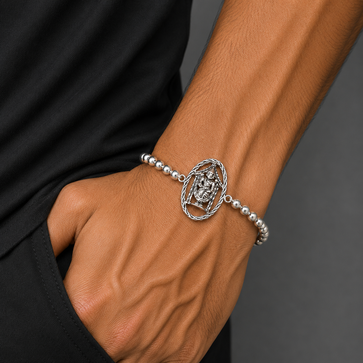 925 sterling silver lord vekateshwara tirupati balaji Rudraksha /Tulsi beads bracelet rakhi rk188