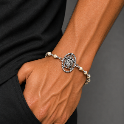 925 sterling silver lord vekateshwara tirupati balaji Rudraksha /Tulsi beads bracelet rakhi rk188