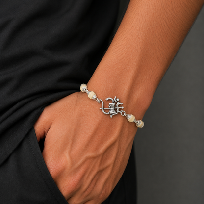 925 sterling silver om Rudraksha/black /white tulsi and silver beads bracelet rakhi rk286