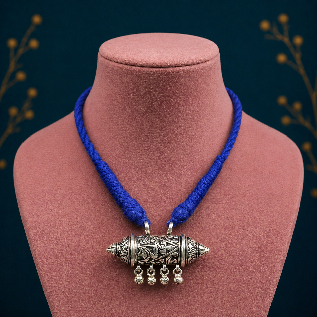 925 Sterling silver vintage tribal pendant with hanging bells, handcrafted Rajasthan amulet jewelry by TRIBAL ORNAMENTS