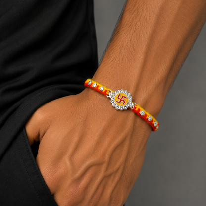 925 sterling silver SWASTIKA design thread rakhi bracelet rk387