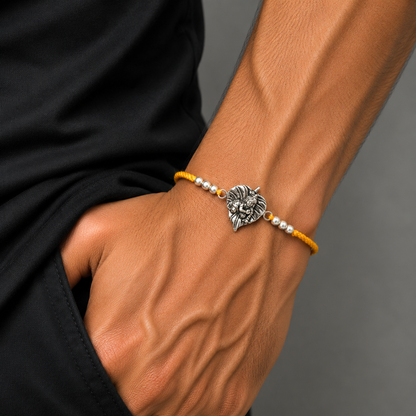 925 sterling silver god Krishna design bracelet with yellow thread rakhi rk163