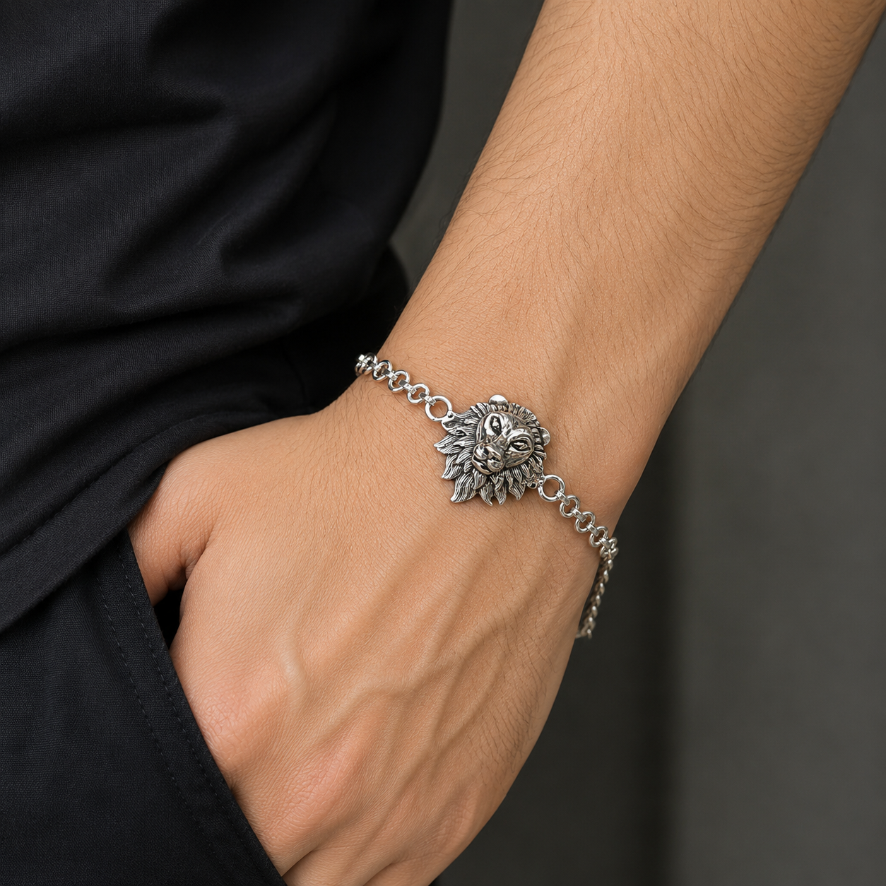 All sizes 925 sterling silver Narsimha /Lion face design Bracelet rk177