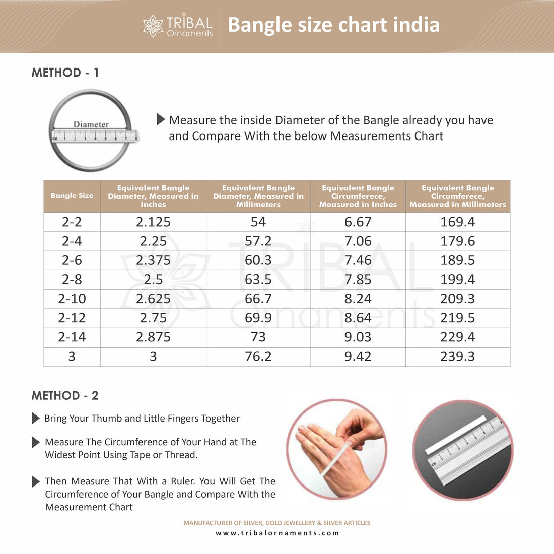 BANGLE SIZE CHART, INDIAN BANGLE SIZE GUIDE