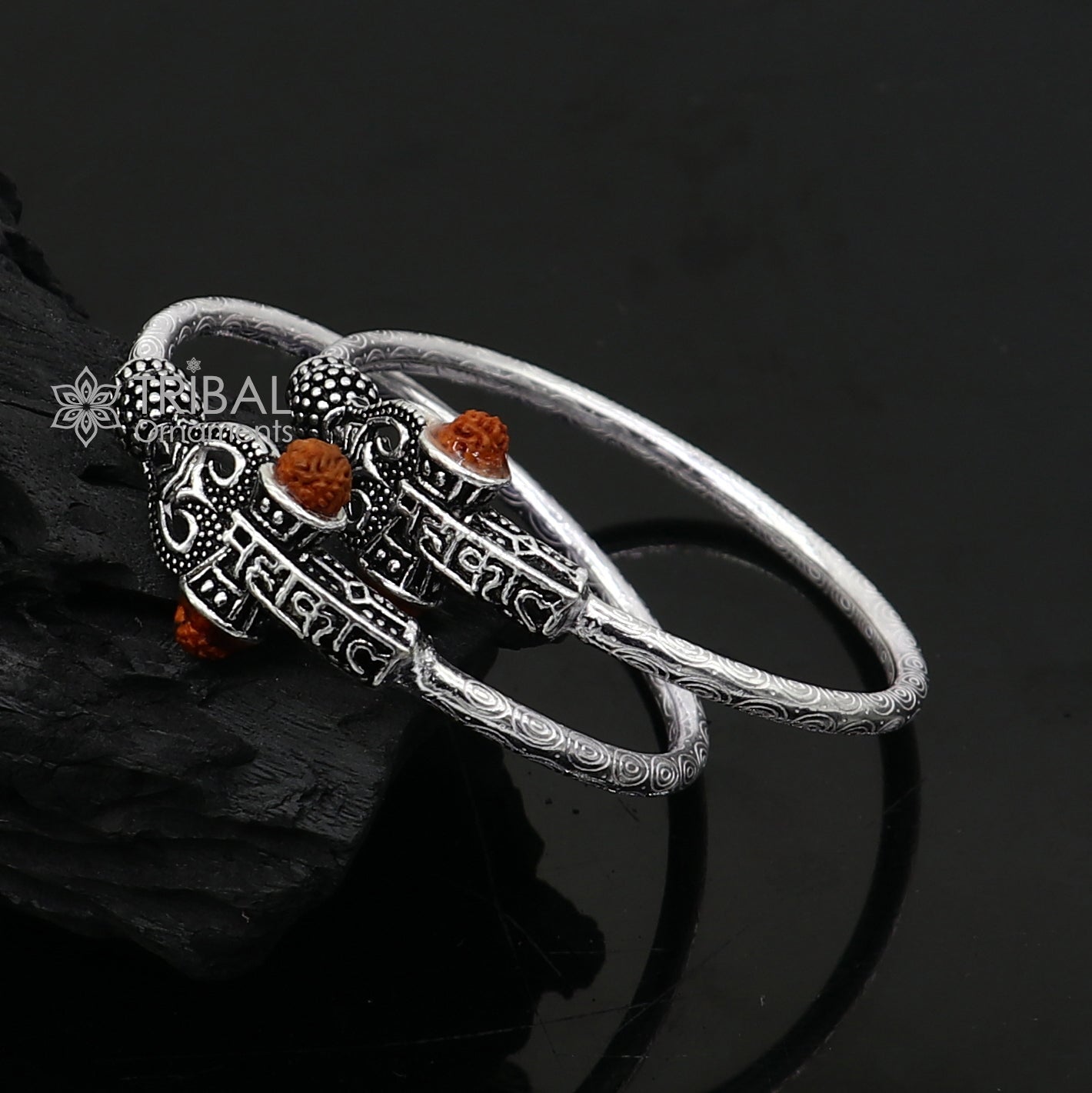 925 Sterling silver lord shiva bangle for kids "MAHAKAL" bangle kada nbbk bbk212 - TRIBAL ORNAMENTS