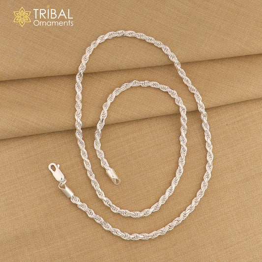 Trendy style Solid 925 sterling silver 19" TO 21" Rope chain 925 sterling silver handmade necklace chain, plain twisted silver chain ch572