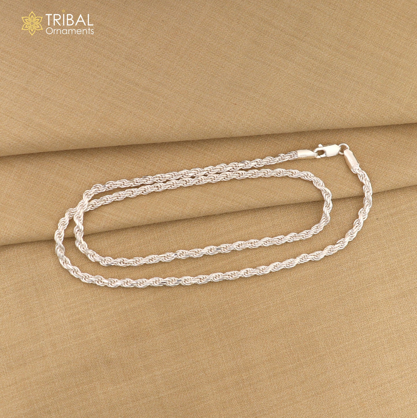 Trendy style Solid 925 sterling silver 19" TO 21" Rope chain 925 sterling silver handmade necklace chain, plain twisted silver chain ch572
