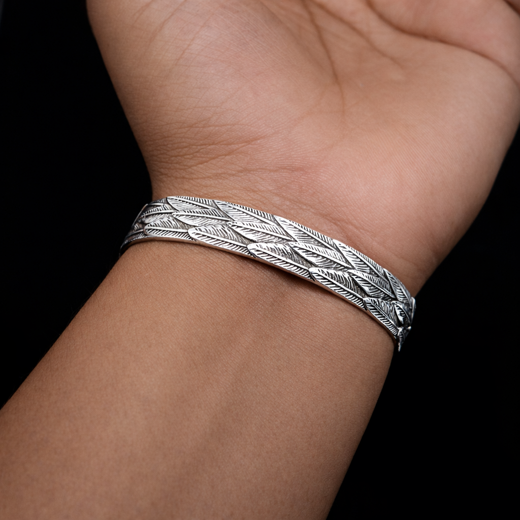925 sterling silver handmade unique wing feather design adjustable cuff bracelet, cuff kada unsex gifting jewelry solid silver kada cuff149