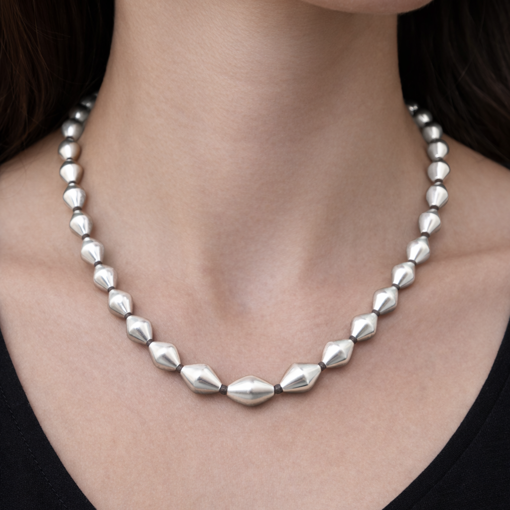 925 Sterling silver handmade Dholki shape beaded adjustable necklace mset482 - TRIBAL ORNAMENTS