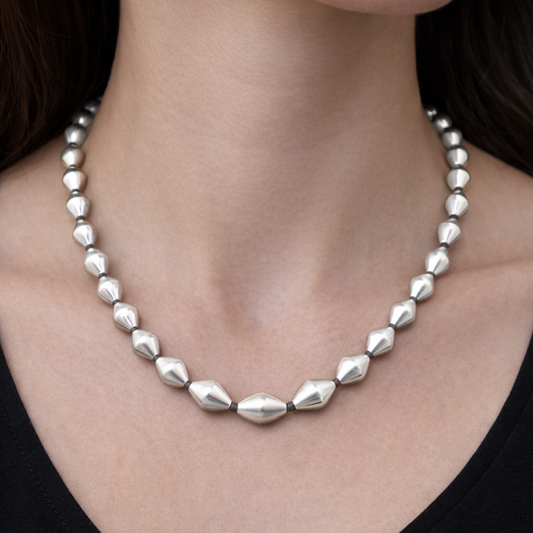 925 Sterling silver handmade Dholki shape beaded adjustable necklace mset482 - TRIBAL ORNAMENTS