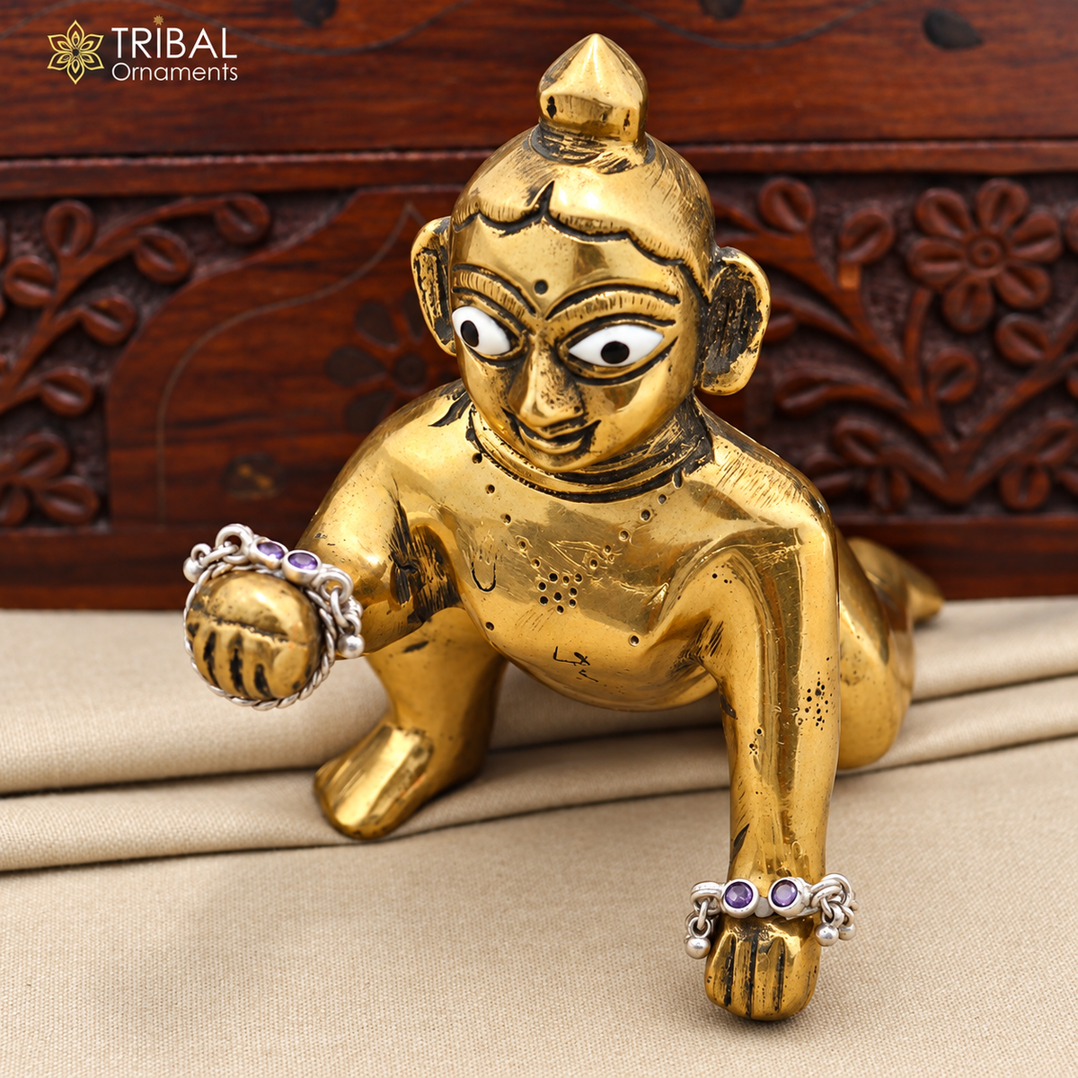 925 sterling silver stone design laddu Gopala bangle kada traditional Krishna jewelry su1464