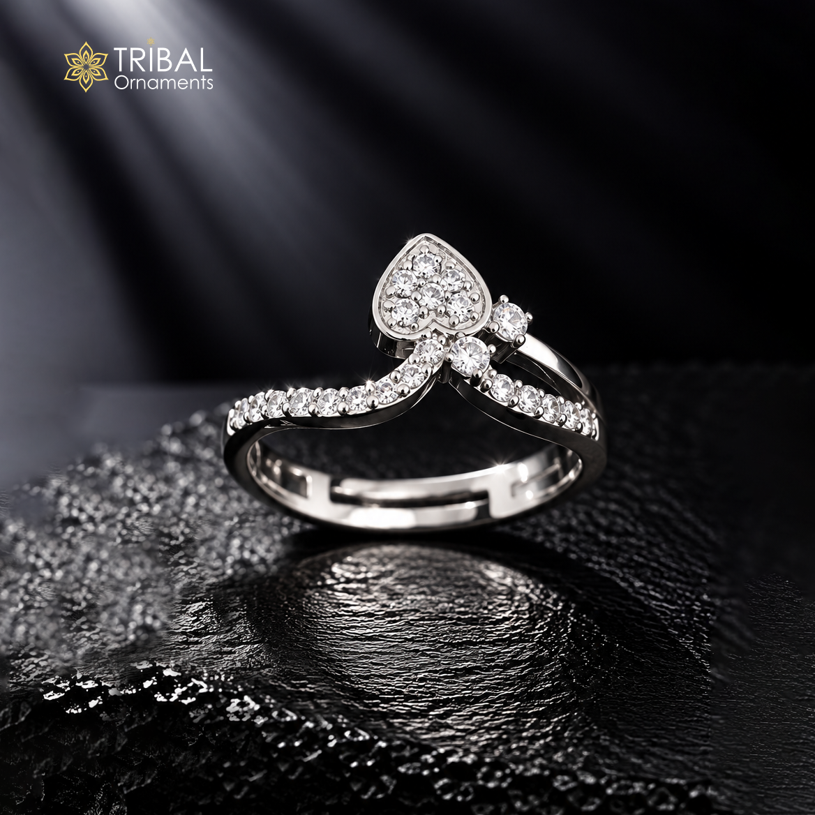 925 sterling silver heart design cz stone ring sr847