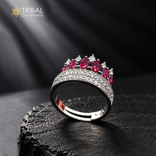 925 sterling silver crown style cz stone ring sr859