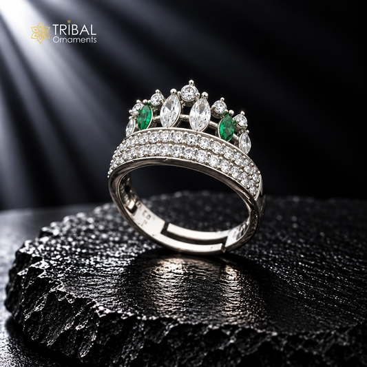 925 sterling silver crown style cz stone ring sr839