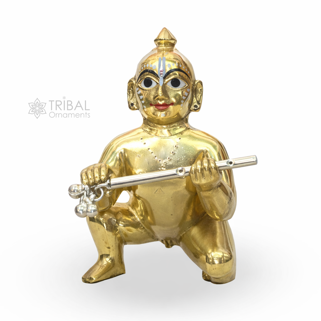 925 sterling silver sterling silver handmade idol krishna flute, silver bansuri, laddu gopala flute, little krishna flute puja art su575