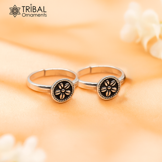 Floral design vintage style handmade 925 sterling silver adjustable toe ring band for brides or girl's best personalized jewelry ytr75