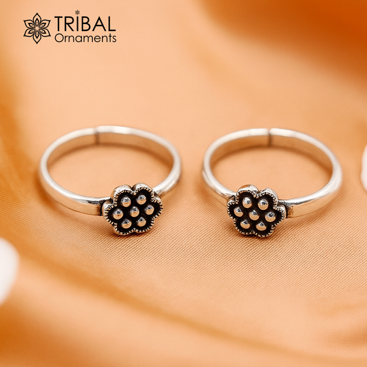 Floral design vintage style handmade 925 sterling silver adjustable toe ring band for brides or girl's best personalized jewelry ytr77