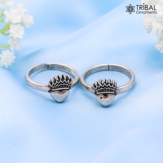 925 sterling silver handmade fabulous heart design toe ring band tribal belly dance vintage style ethnic tribal brides jewelry ytr65
