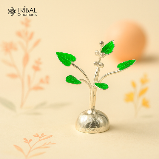 Solid sterling silver handmade mini tulsi plant basil rosary plant for puja temple article, excellent customized silver utensils  su447