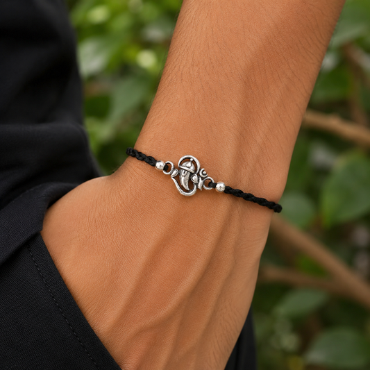 925 Sterling silver lord Ganesha "Aum"/ OM design thread rakhi bracelet rk312